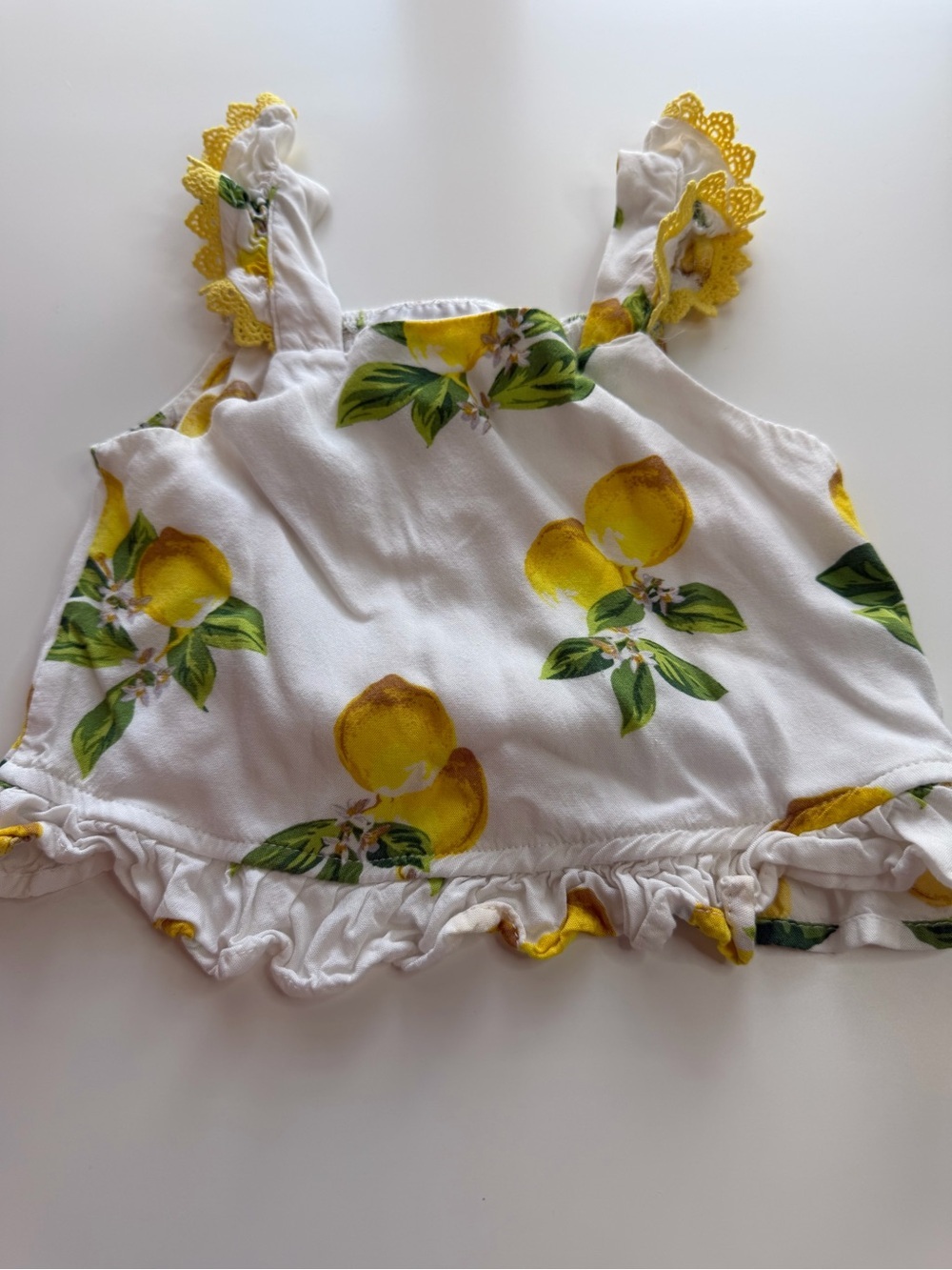 Rare Editions White Lemon Print Girls Two-Piece Set with Yellow Bow - Picture 4 of 9